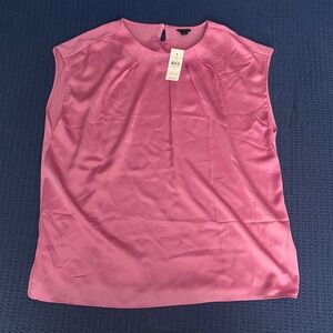 Ann Taylor Pink Pleated Crew Neck Party Top—Medium
